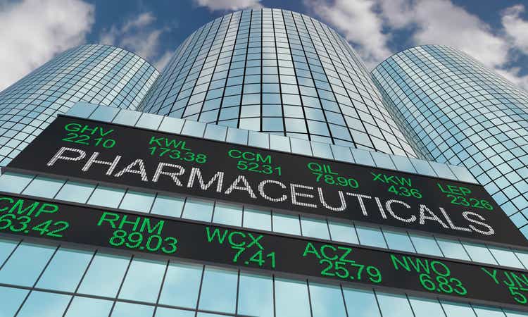 Pharmaceuticals Medical Stock Market Industry Sector Wall Street Buildings 3d Illustration